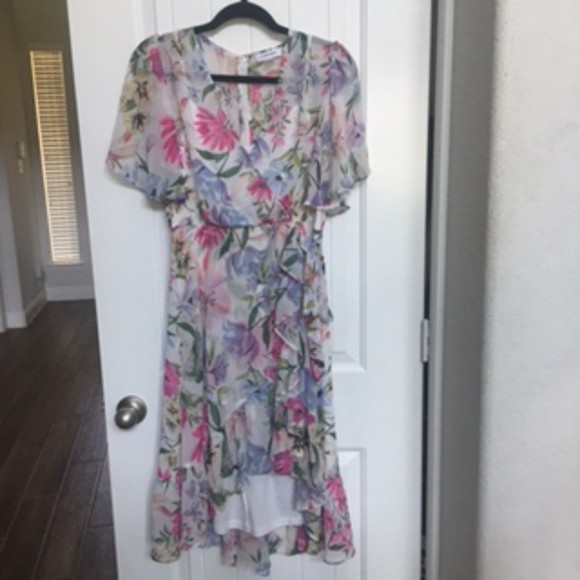 CALVIN KLEIN FLORAL RUFFLE DRESS, SZ 4 - Picture 1 of 7